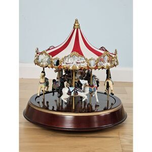 Vintage Mr. Christmas Gold Grand Carousel Original Box 50 Songs Wood Base Horses